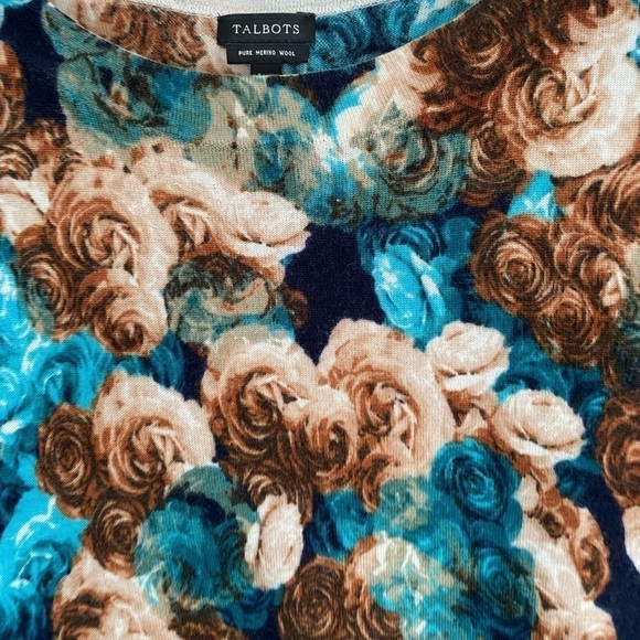 𝅺talbots 100% Merino Wool Floral Print Sweater Womens Medium Good Condition - Picture 4 of 6